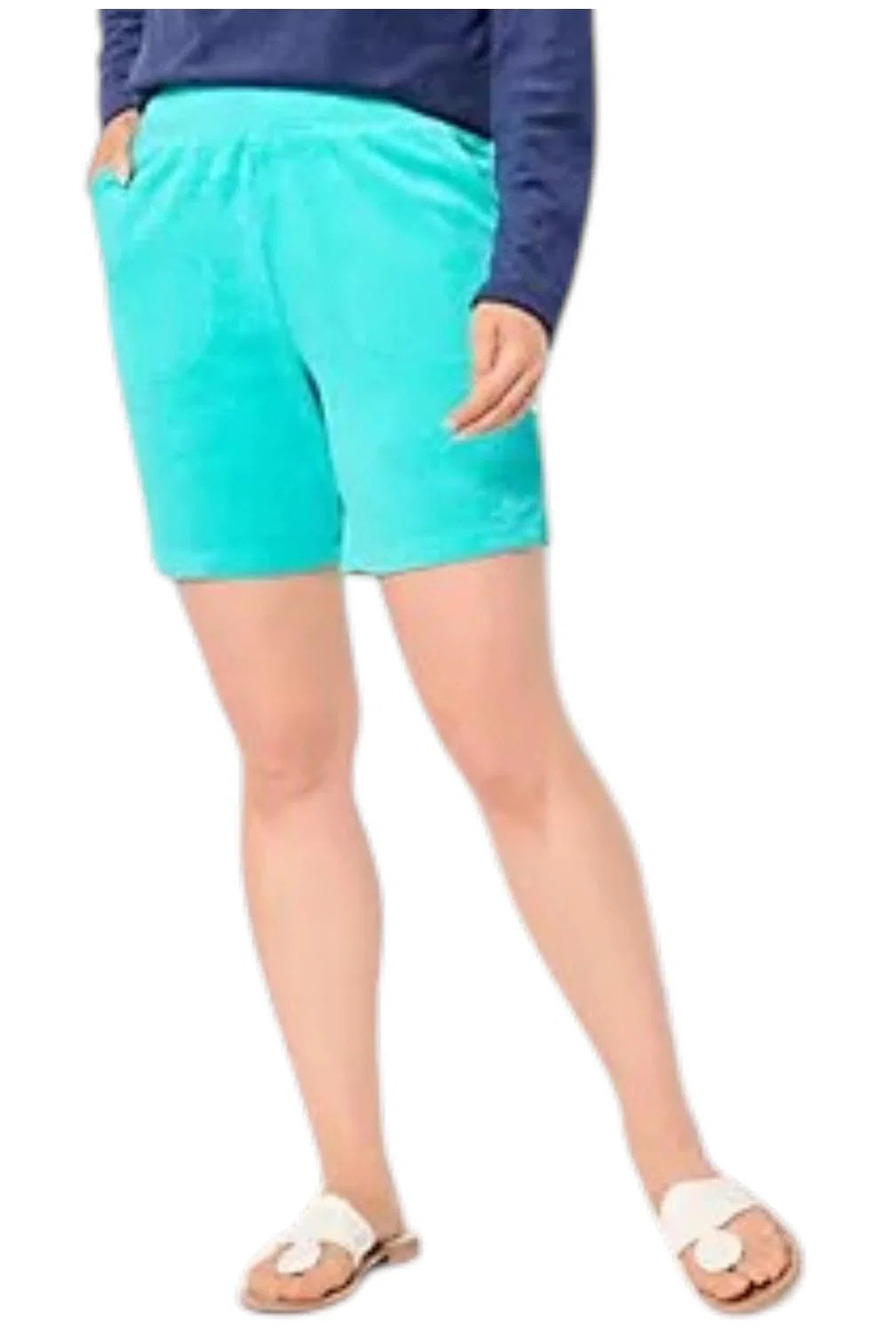 Denim & Co. Women's Beach Knit Terry Short Brt Aqua - Regular